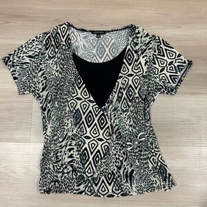 Y2K Notations Black & White Faux Wrap Animal Print Top